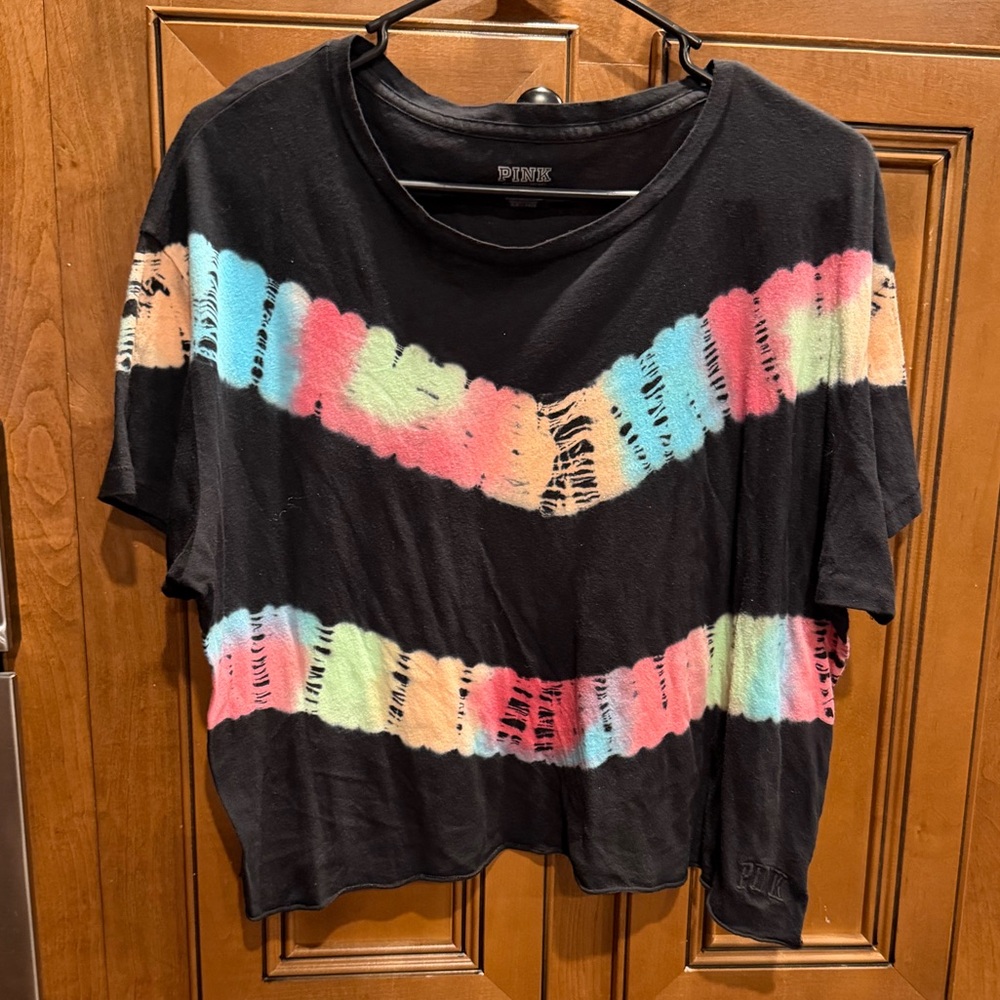 PINK Victoria's Secret Black Tie-Dye Short Sleeve Tee